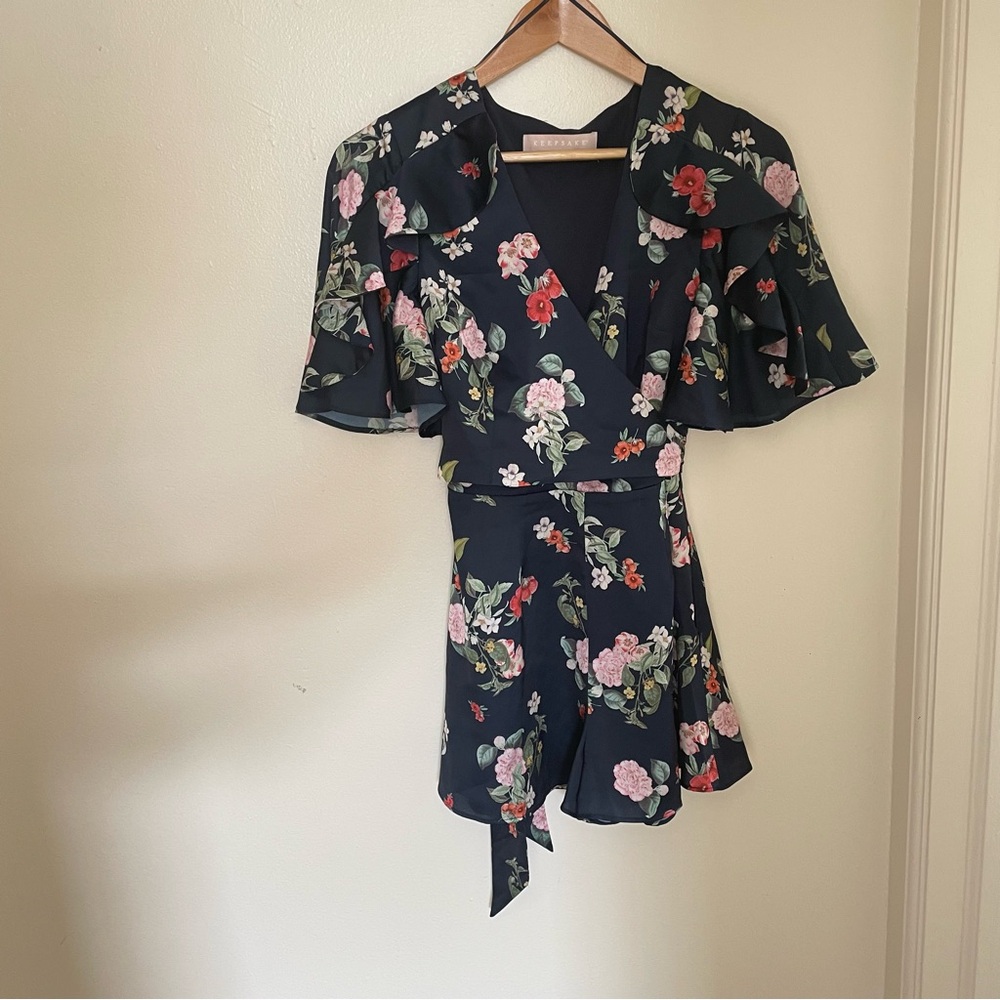 NWOT KEEPSAKE Navy Floral wrap romper